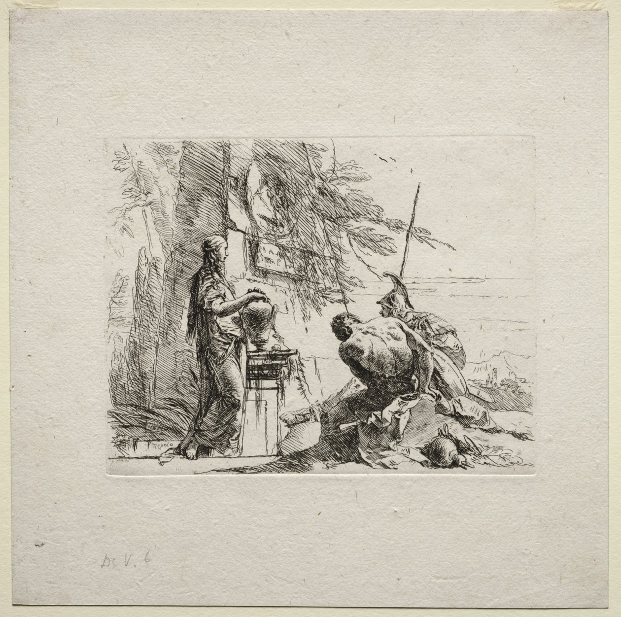 Varios caprichos: La mujer de pie con las manos en un jarrón de Giovanni Battista Tiepolo