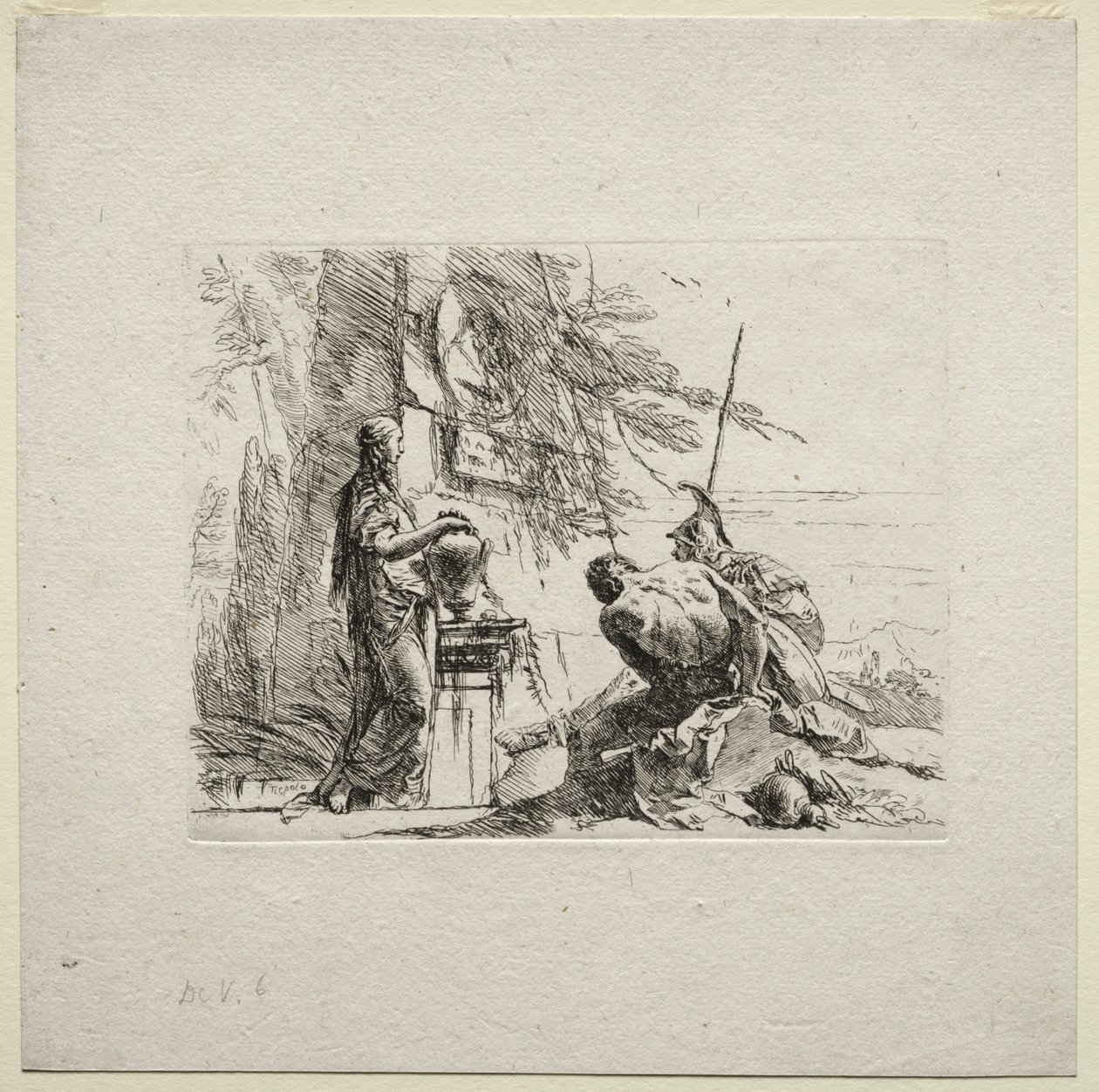 Varios Caprichos: La Mujer de Pie con las Manos en un Jarrón, 1785 de Giovanni Battista Tiepolo