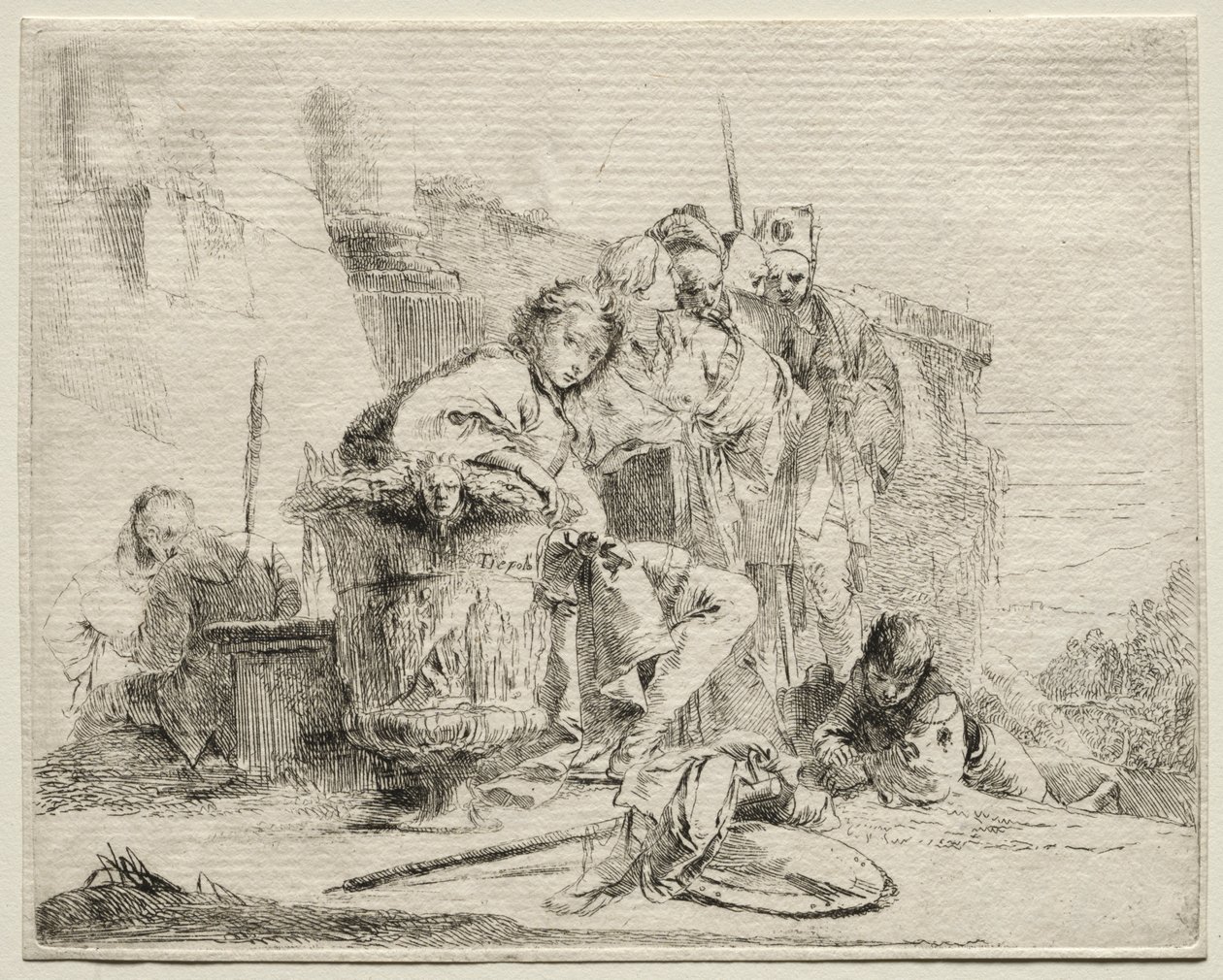Varios Caprichos: Joven Sentado, Apoyado en una Urna de Giovanni Battista Tiepolo