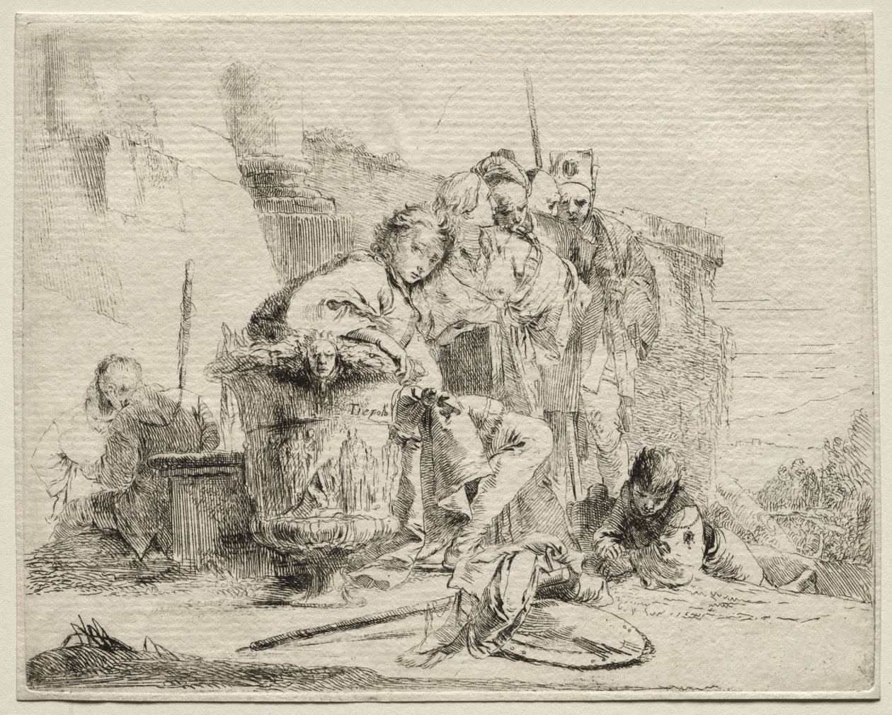 Varios Caprichos: Joven Sentado, Apoyado en una Urna de Giovanni Battista Tiepolo