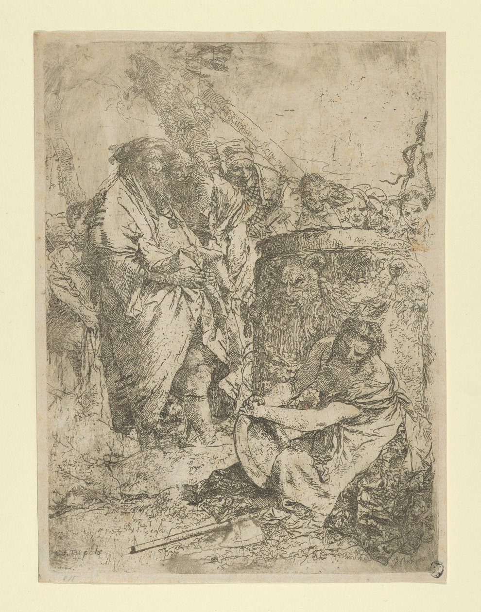 Mujer arrodillada frente a magos y otras figuras, del Scherzi, ca. 1740 de Giovanni Battista Tiepolo