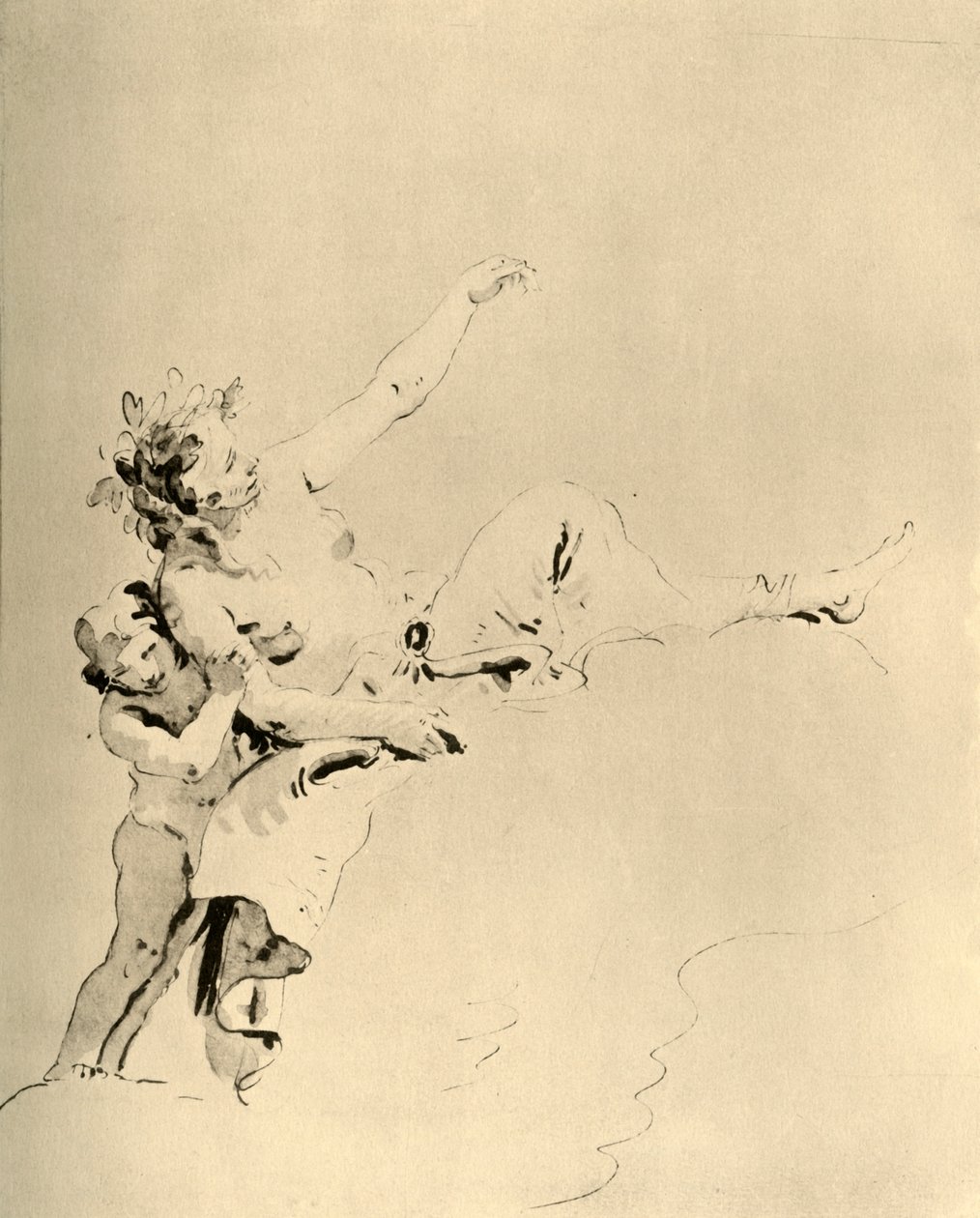 Mujer descansando en nubes y sostenida por un Cupido de Giovanni Battista Tiepolo