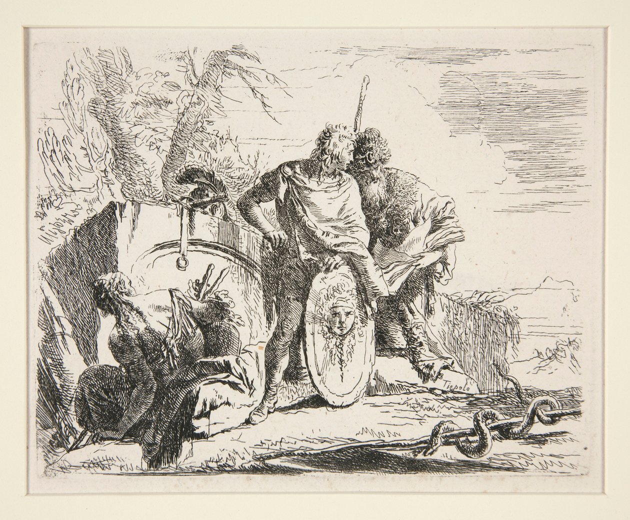 Joven Soldado con Filósofo y Mujer Sentada, de la serie Vari Capricci de Giovanni Battista Tiepolo