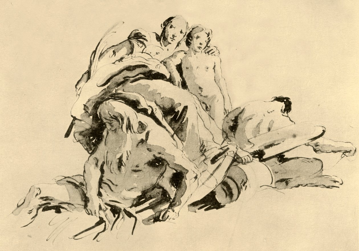 Joven Mujer con Niño, Dios del Río y Sátiro, mediados del siglo XVIII, 1928 de Giovanni Battista Tiepolo