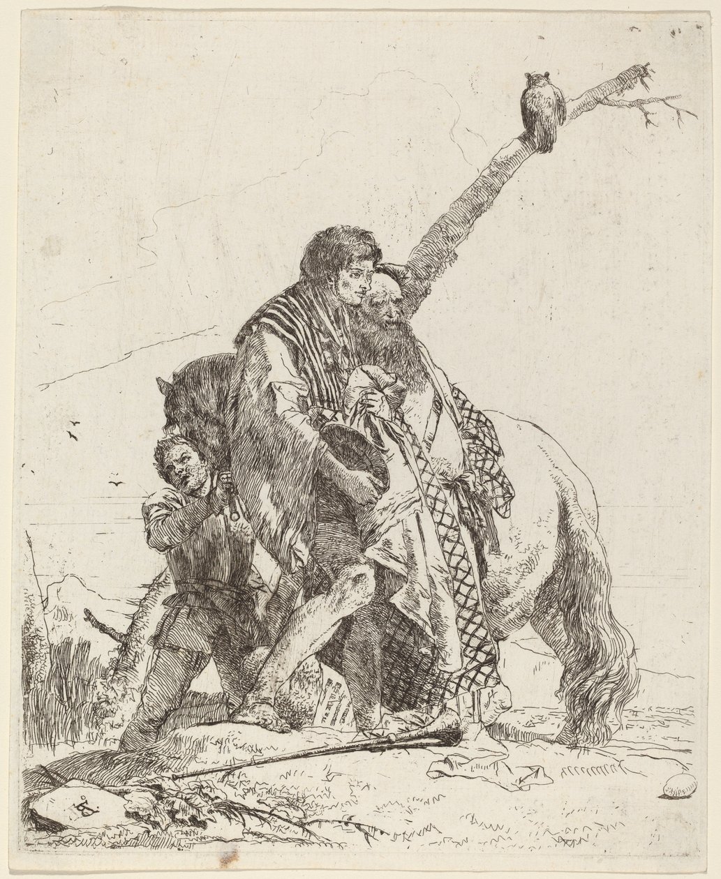 Joven, sabio y asistente con caballo de Giovanni Battista Tiepolo