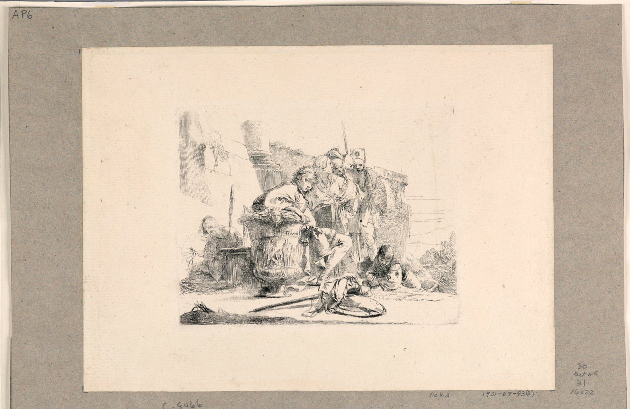 Joven sentado junto a una urna y otras figuras, de los Vari Capricci de Giovanni Battista Tiepolo
