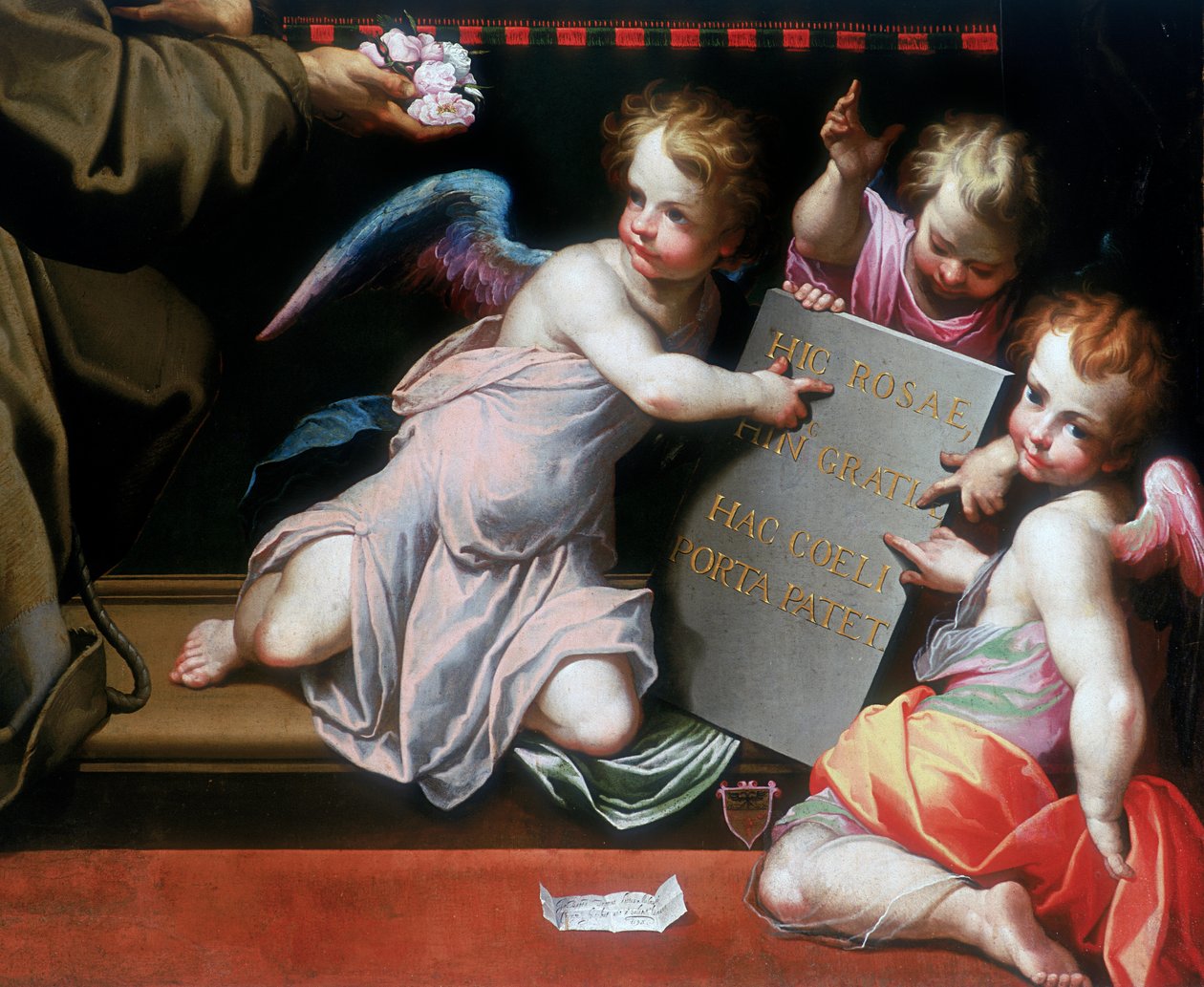 Detalle inferior derecho de la Concesión de la Indulgencia de la Porciúncula de Giovanni Battista Trotti