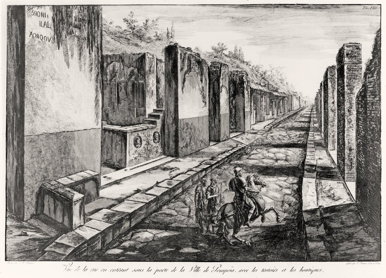 Vista de la calle de la Puerta de la ciudad de Pompeya, de Antiquités de Pompeia por G.B. Piranesi, grabado por Francesco Piranesi, 1804 de Giovanni Battista Piranesi
