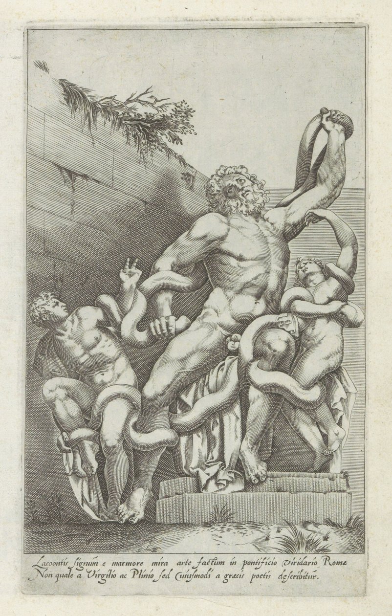 Laocoöngroep El letrero de Lacoon hecho de mármol, arte maravilloso (...) (título sobre el objeto) Antieke sculptn en Roma (título de la serie) Los íconos de las estatuas antiguas de la ciudad de Roma que se ven en lugares públicos (título de la serie) de Giovanni Battista de