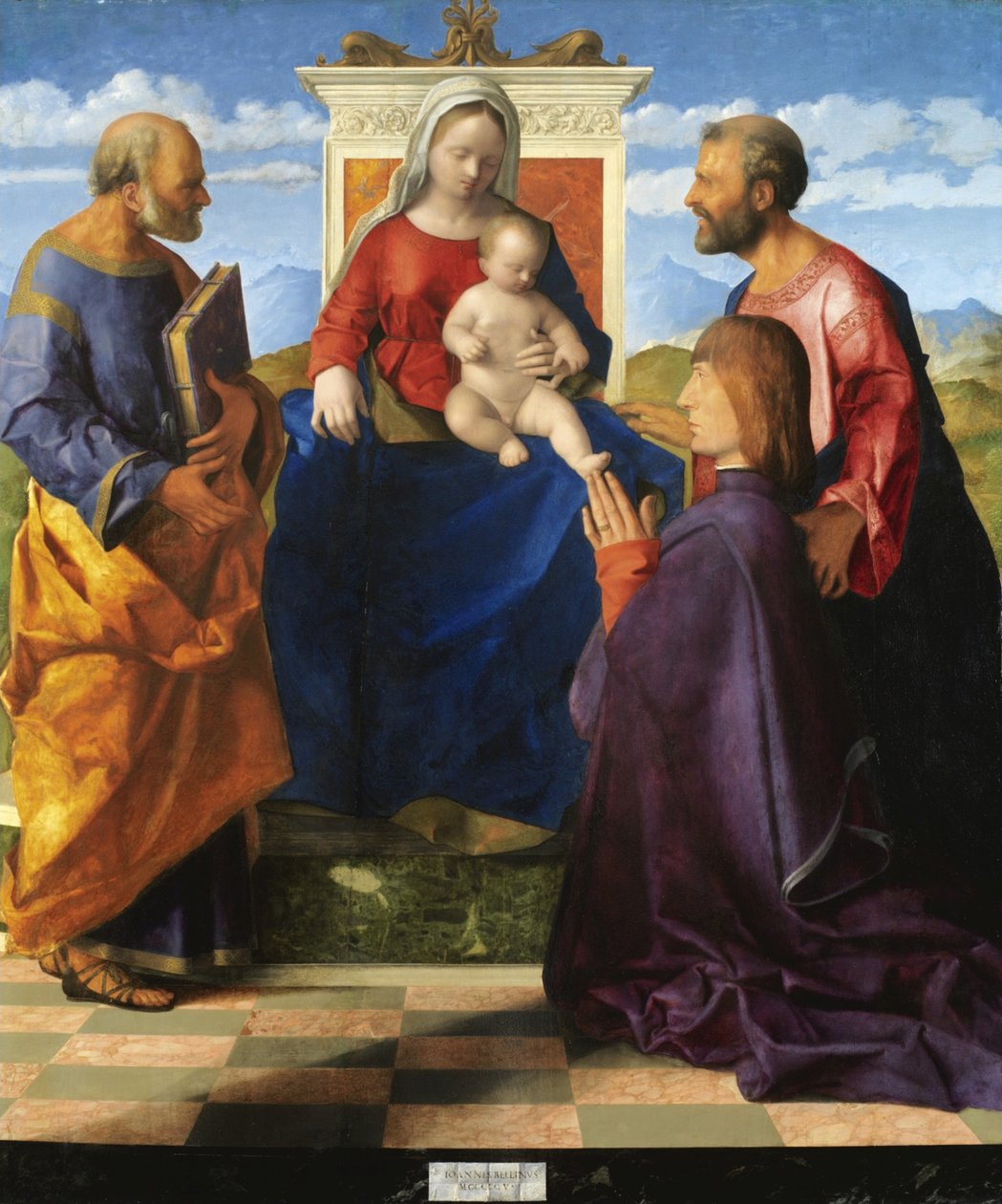 Virgen con el Niño entronizada con santos y donante de Giovanni Bellini