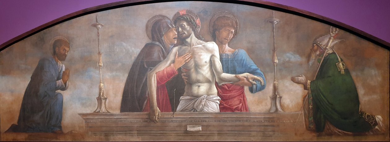 La lamentación con los santos Marcos y Nicolás de Bari de Giovanni Bellini