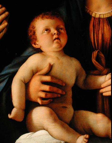 Virgen y Niño con Santa Catalina y María Magdalena, c.1500 (detalle) de Giovanni Bellini