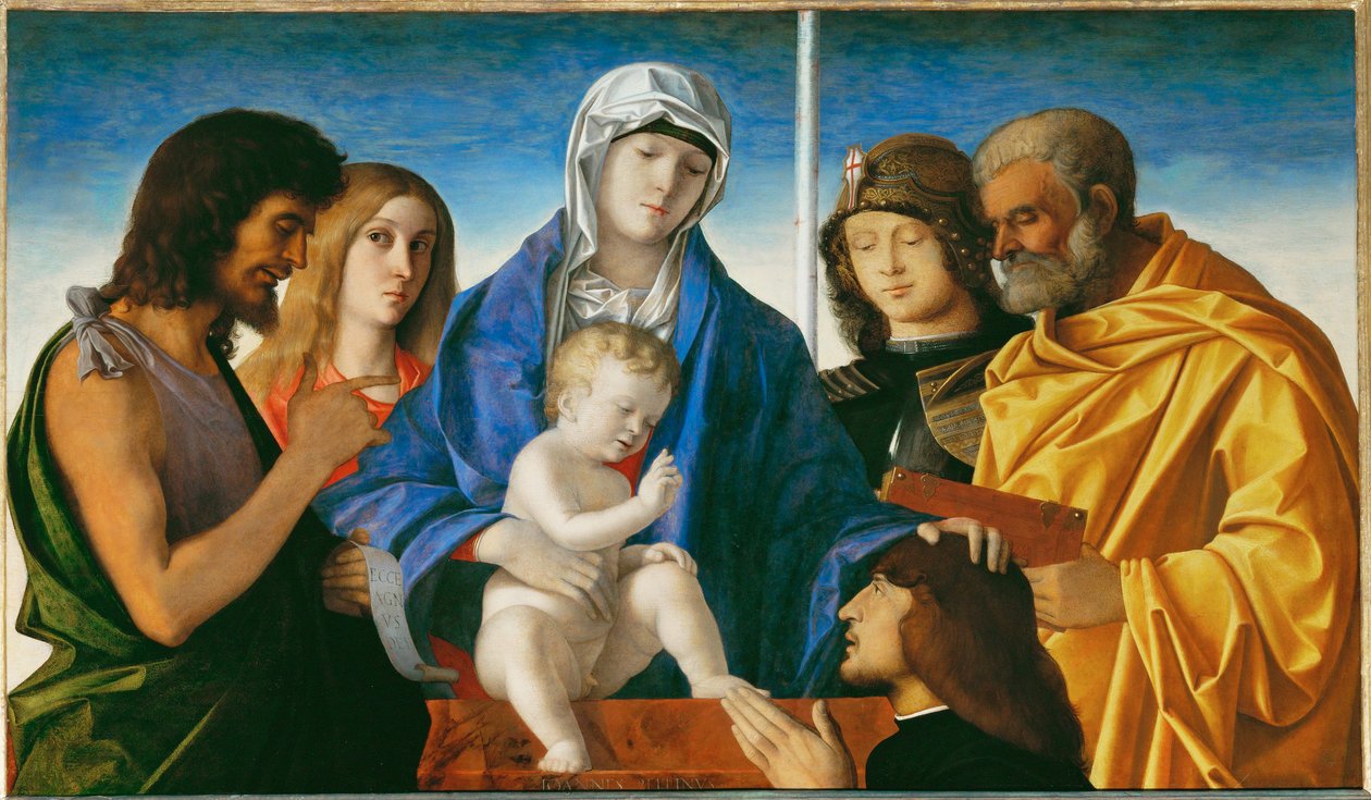 Virgen y niño con santos Juan Bautista, Magdalena, Jorge y Pedro ... de Giovanni Bellini