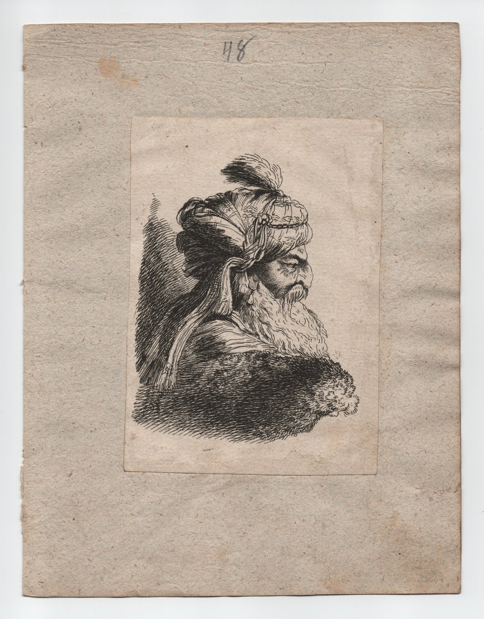 Cabeza turca con turbante, c. 1760 (grabado) de Giovanni Benedetto (1609 64) (after) Castiglione
