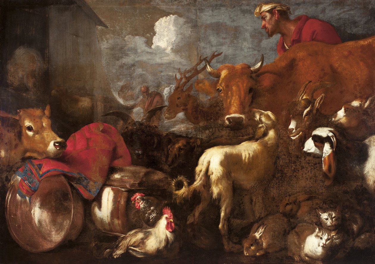 Los animales abordan el arca de Noé - Los animales abordan el arca de Noé de Castiglione, Giovanni Benedetto (1610-1665). Óleo sobre lienzo, tamaño: 170x238 de Giovanni Benedetto Castiglione