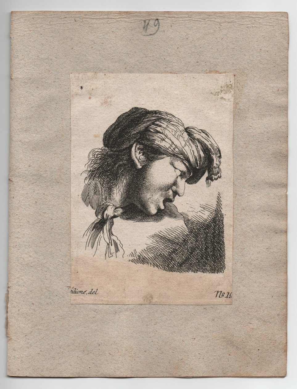Cabeza turca con pañuelo, hacia 1750 (grabado) de Giovanni Benedetto (1609 64) (after) Castiglione