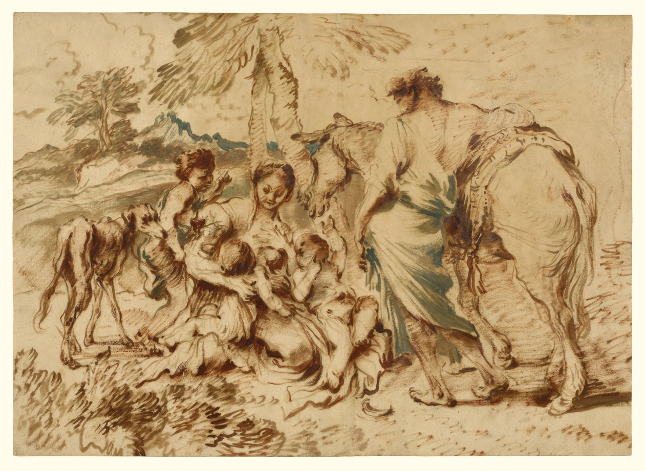 Eine Familie in einer Wüstenlandschaft de Giovanni Benedetto Castiglione