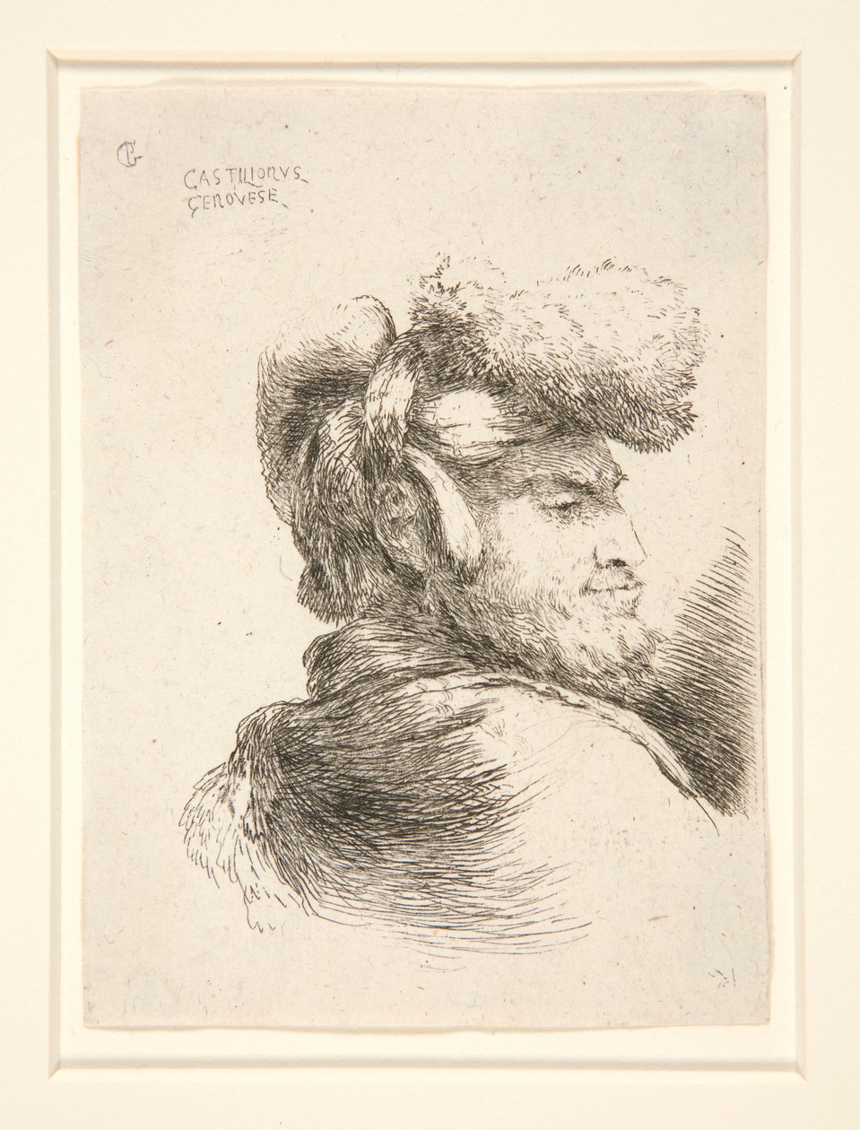 Un hombre de perfil, girado a la derecha, de la serie Les petites tetes d de Giovanni Benedetto Castiglione
