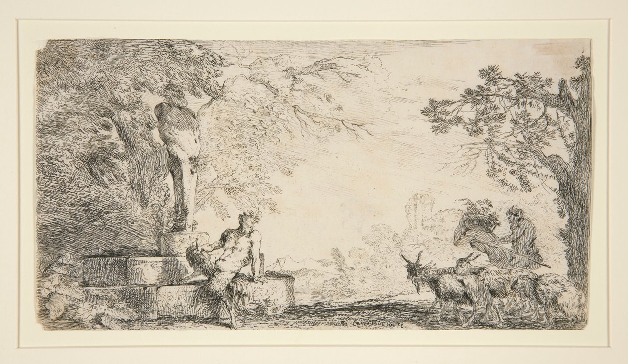 Un sátiro descansando debajo de un herm de Giovanni Benedetto Castiglione