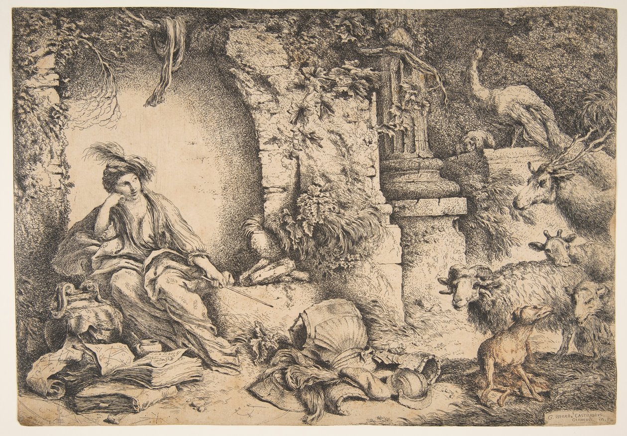 Circe con los compañeros de Ulises convertidos en animales, 1650-51 de Giovanni Benedetto Castiglione