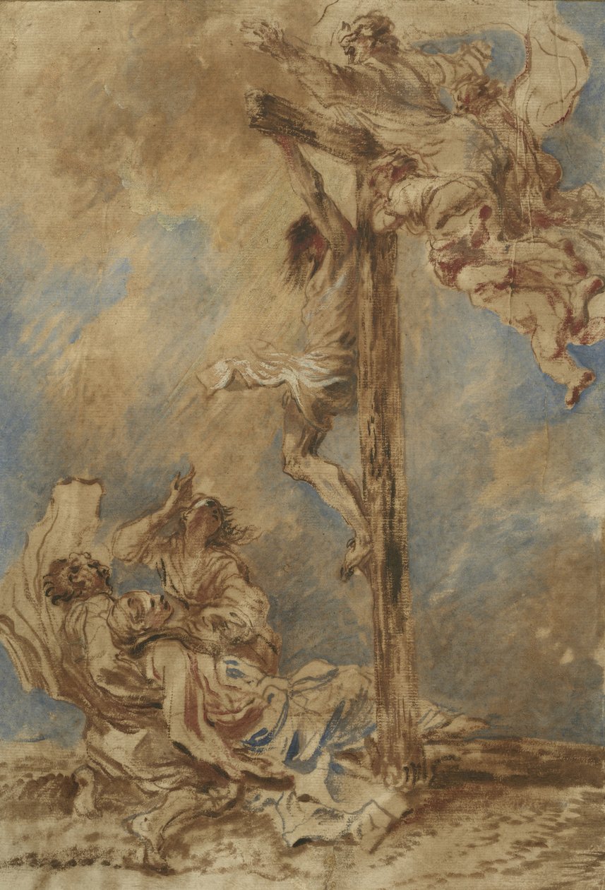 Crucifixión con la Virgen, los Santos Juan y María Magdalena y Dios Padre, c.1651 de Giovanni Benedetto Castiglione