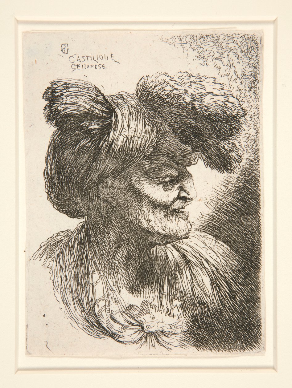 Figura mirando hacia la derecha, de la serie Pequeños estudios de cabezas. de Giovanni Benedetto Castiglione