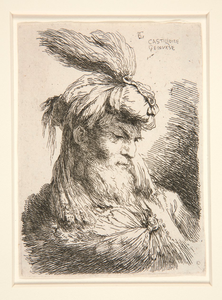 Figura mirando hacia la derecha, de la serie Pequeños estudios de cabezas. de Giovanni Benedetto Castiglione