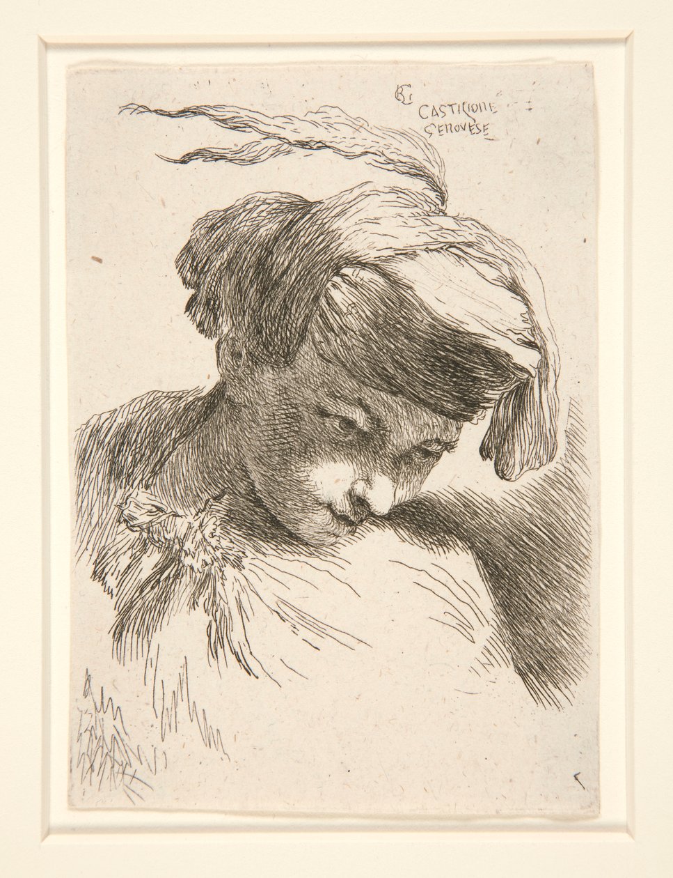 Figura con la cabeza apoyada en el hombro, de la serie Pequeños estudios de cabezas de Giovanni Benedetto Castiglione