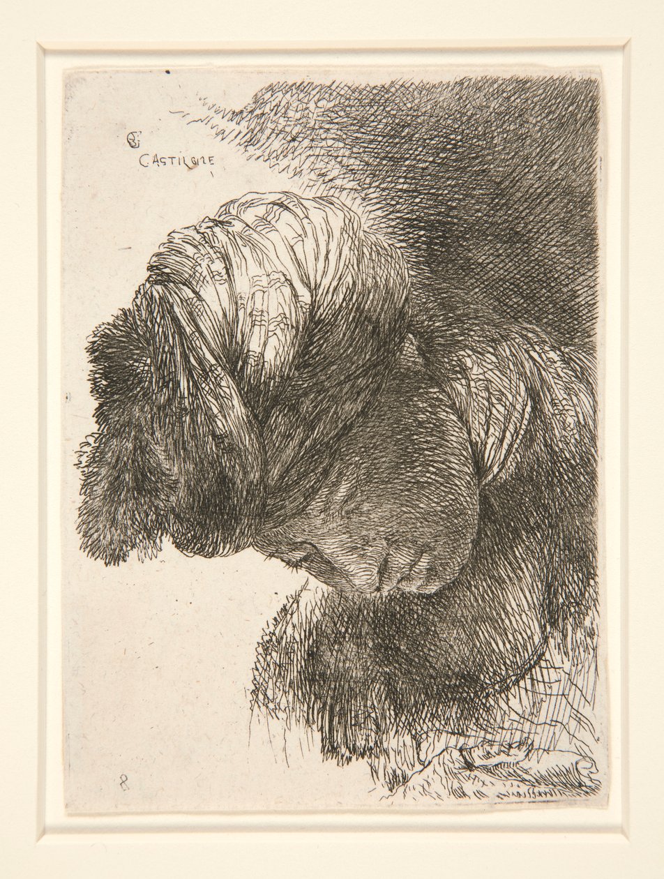 Figura con la cabeza baja, de la serie Pequeños estudios de cabezas de Giovanni Benedetto Castiglione