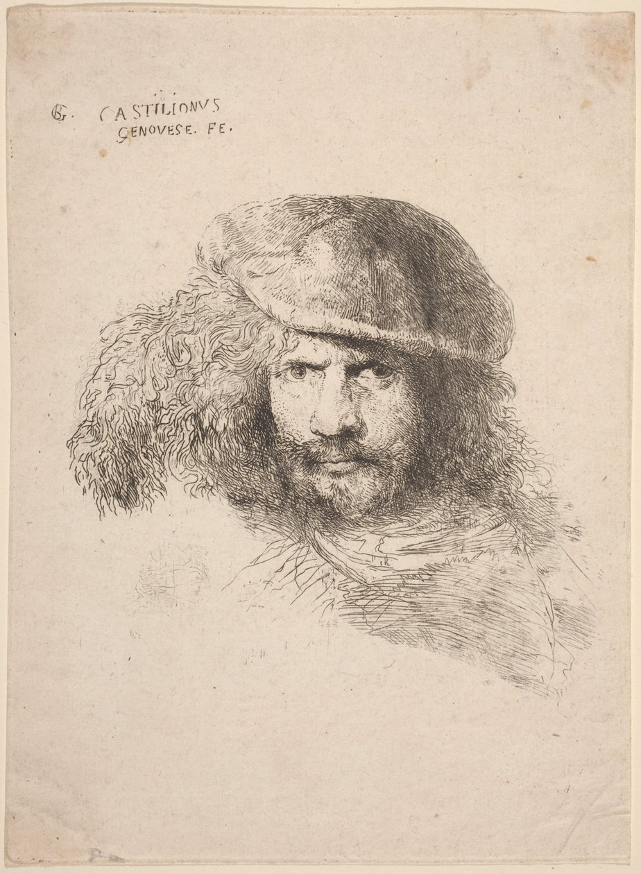 Cabeza de un joven con sombrero emplumado (supuesto autorretrato) de Giovanni Benedetto Castiglione
