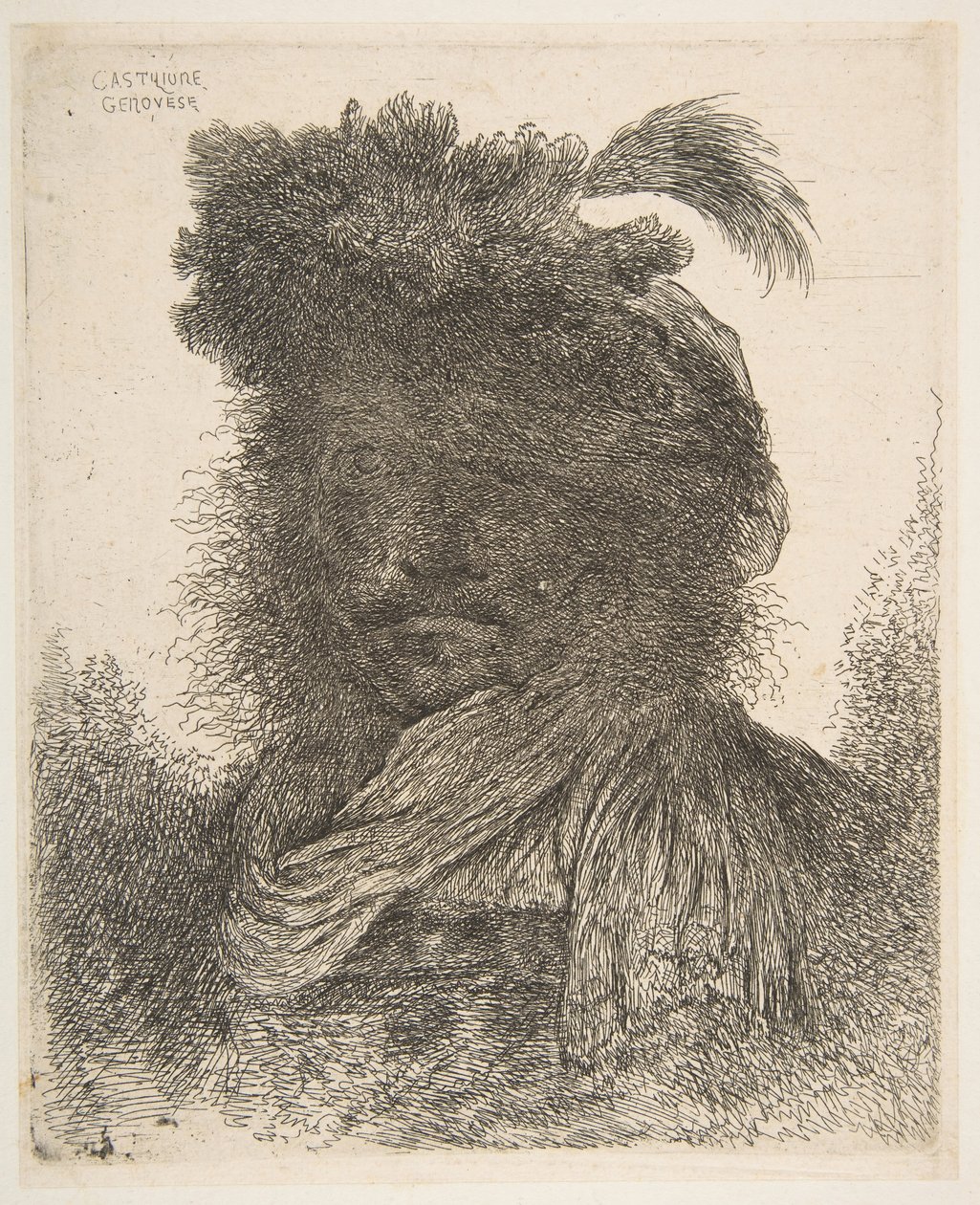 Cabeza de un hombre en sombra girado ligeramente a la izquierda, de la serie de Grandes Or... de Giovanni Benedetto Castiglione