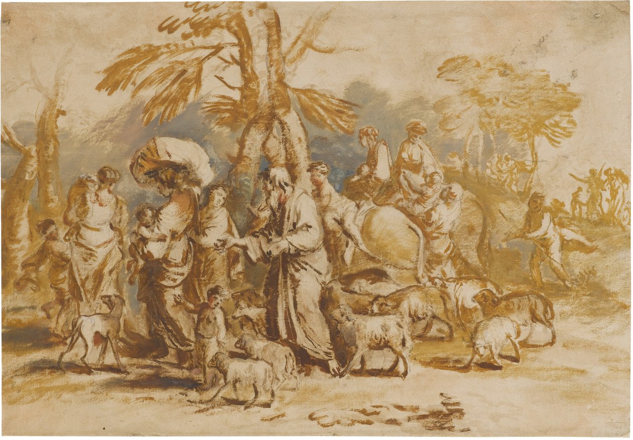 Hirtenfamilie auf der Reise (Reise Jakobs) de Giovanni Benedetto Castiglione