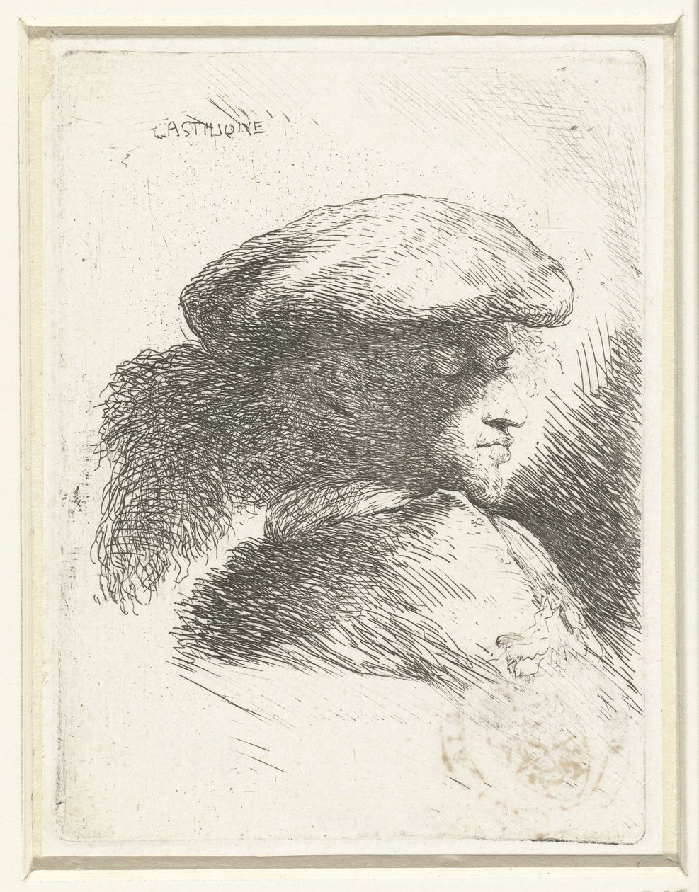 Cabeza de un joven con una gorra con penacho
Pequeño estudio de cabezas con tocados orientales (título de la serie) de Giovanni Benedetto Castiglione