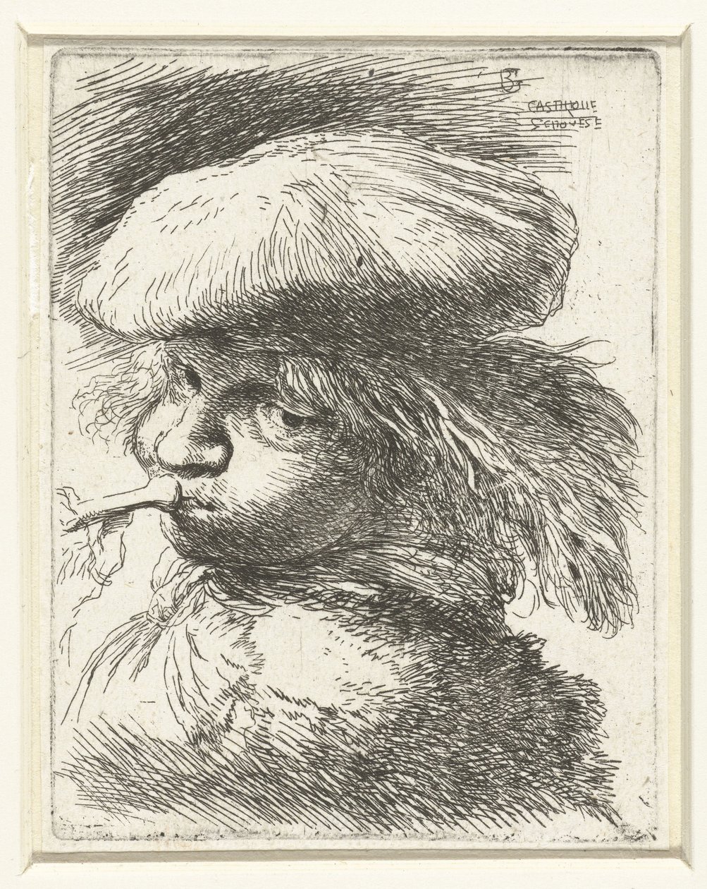 Cabeza de un niño tocando la trompeta
Pequeño estudio de cabezas con tocados orientales (título de la serie) de Giovanni Benedetto Castiglione