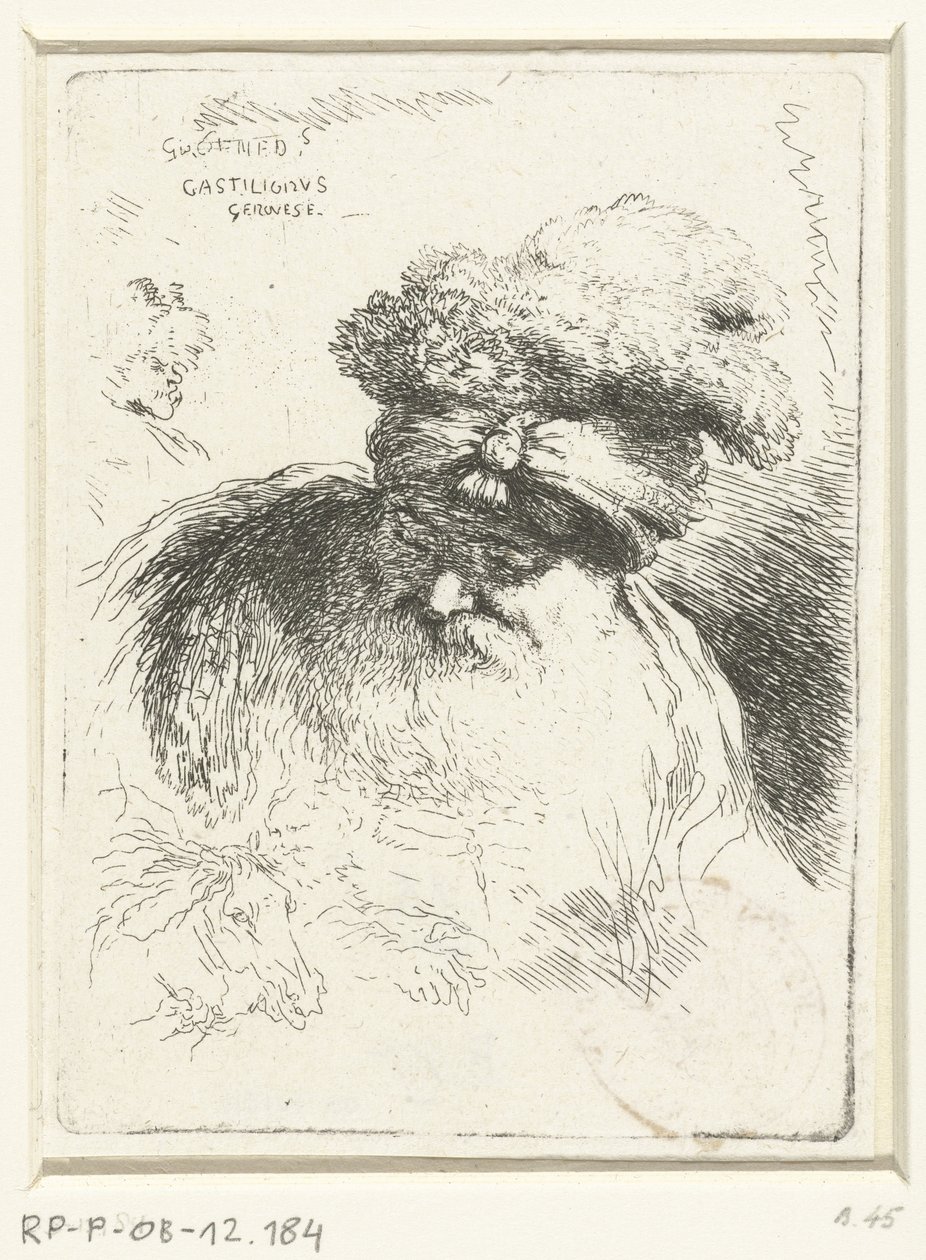Cabeza de un anciano con sombrero Pequeño estudio de cabezas con tocados orientales (título de la serie) de Giovanni Benedetto Castiglione