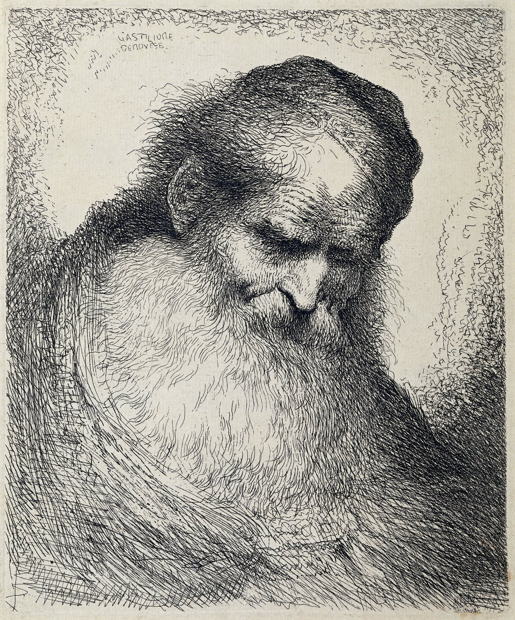 Cabeza de un anciano dormido Gran estudio de cabezas con tocados orientales (título de la serie) de Giovanni Benedetto Castiglione