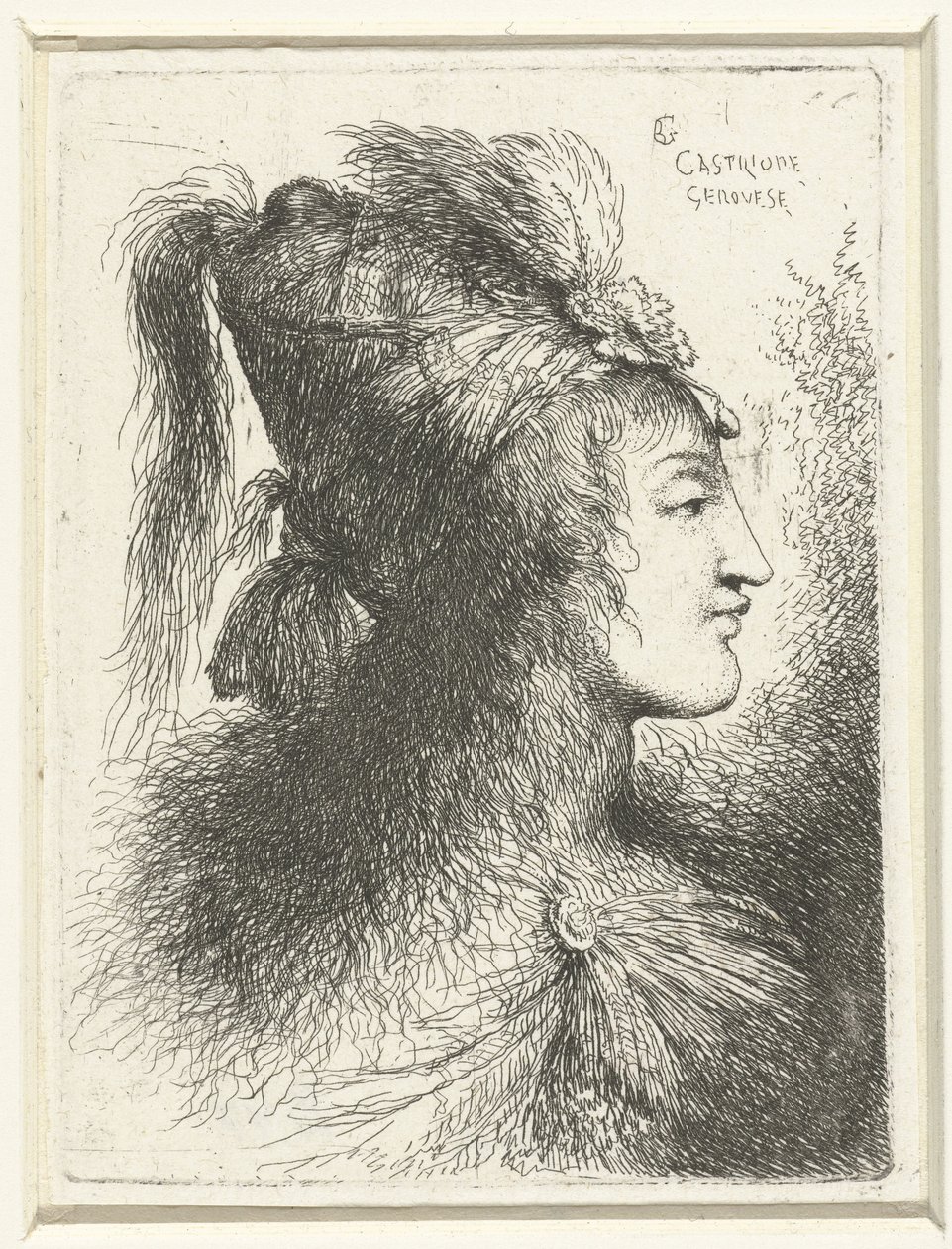 Cabeza de hombre joven con sombrero de copa
Cabeza de una mujer joven
Pequeño estudio de cabezas con tocados orientales (título de la serie) de Giovanni Benedetto Castiglione