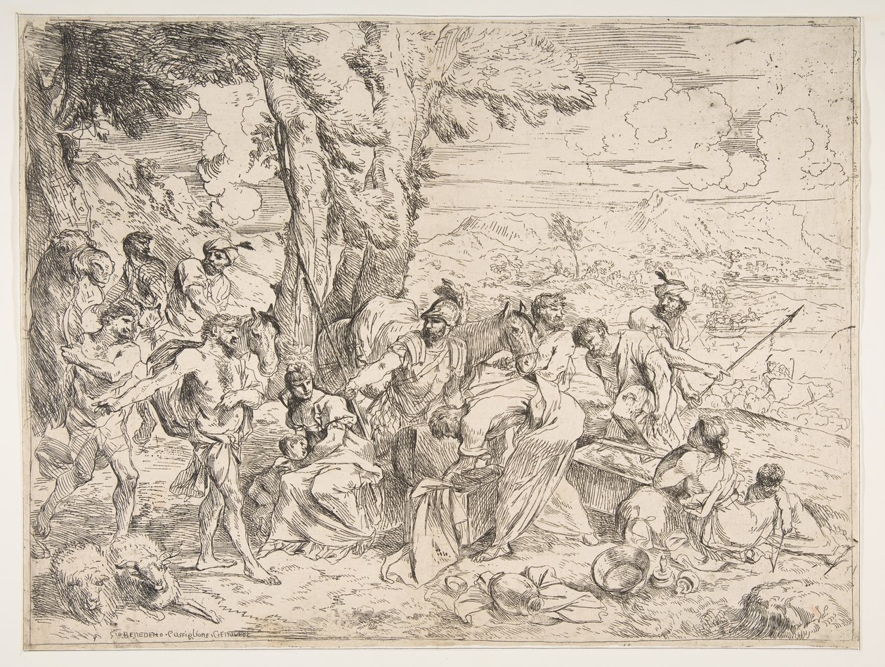 Labán buscando ídolos entre las posesiones de Jacob de Giovanni Benedetto Castiglione