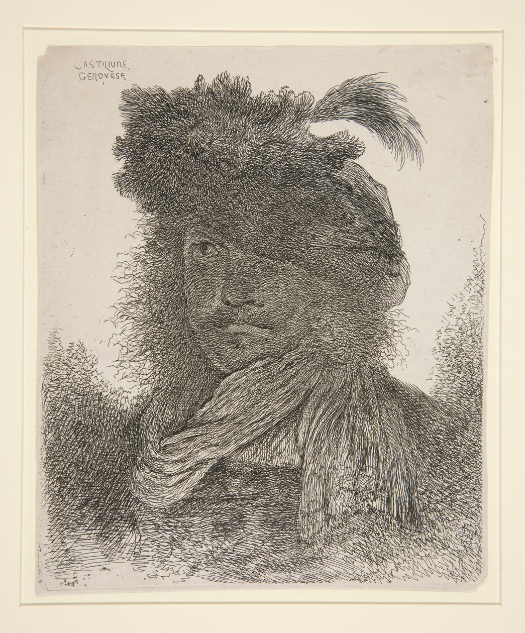 hombre mirando hacia adelante con su rostro en una sombra de Giovanni Benedetto Castiglione