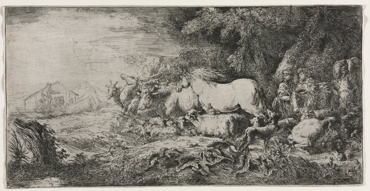 Noé y los animales entrando en el arca, 1650-1655 de Giovanni Benedetto Castiglione