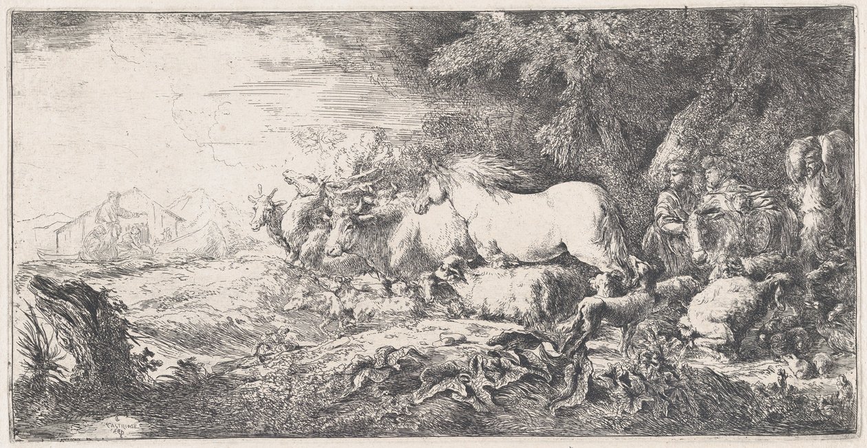 Noé y los animales entrando en el arca, ca. 1650-55 de Giovanni Benedetto Castiglione