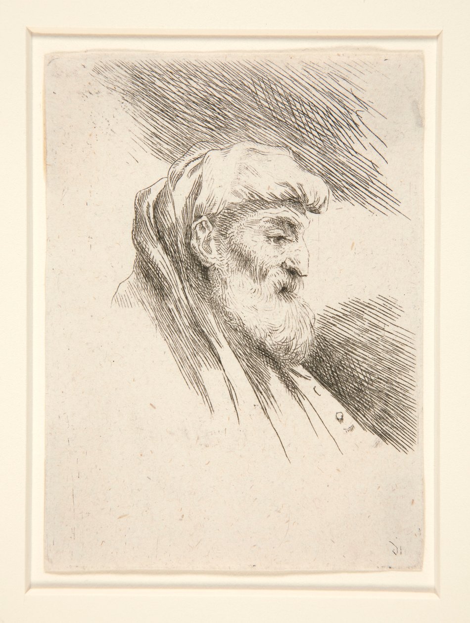 Viejo de barba larga, de perfil, girado a la derecha, de la serie Les petites tetes d de Giovanni Benedetto Castiglione