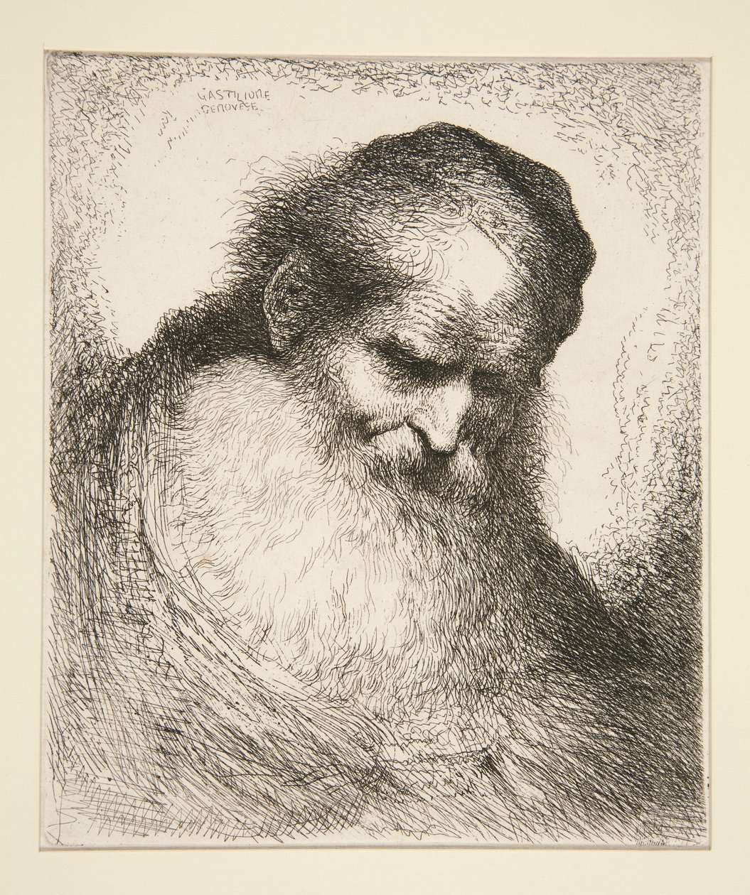 Anciano con barba mirando hacia el frente (de Serie de grandes cabezas orientales) de Giovanni Benedetto Castiglione