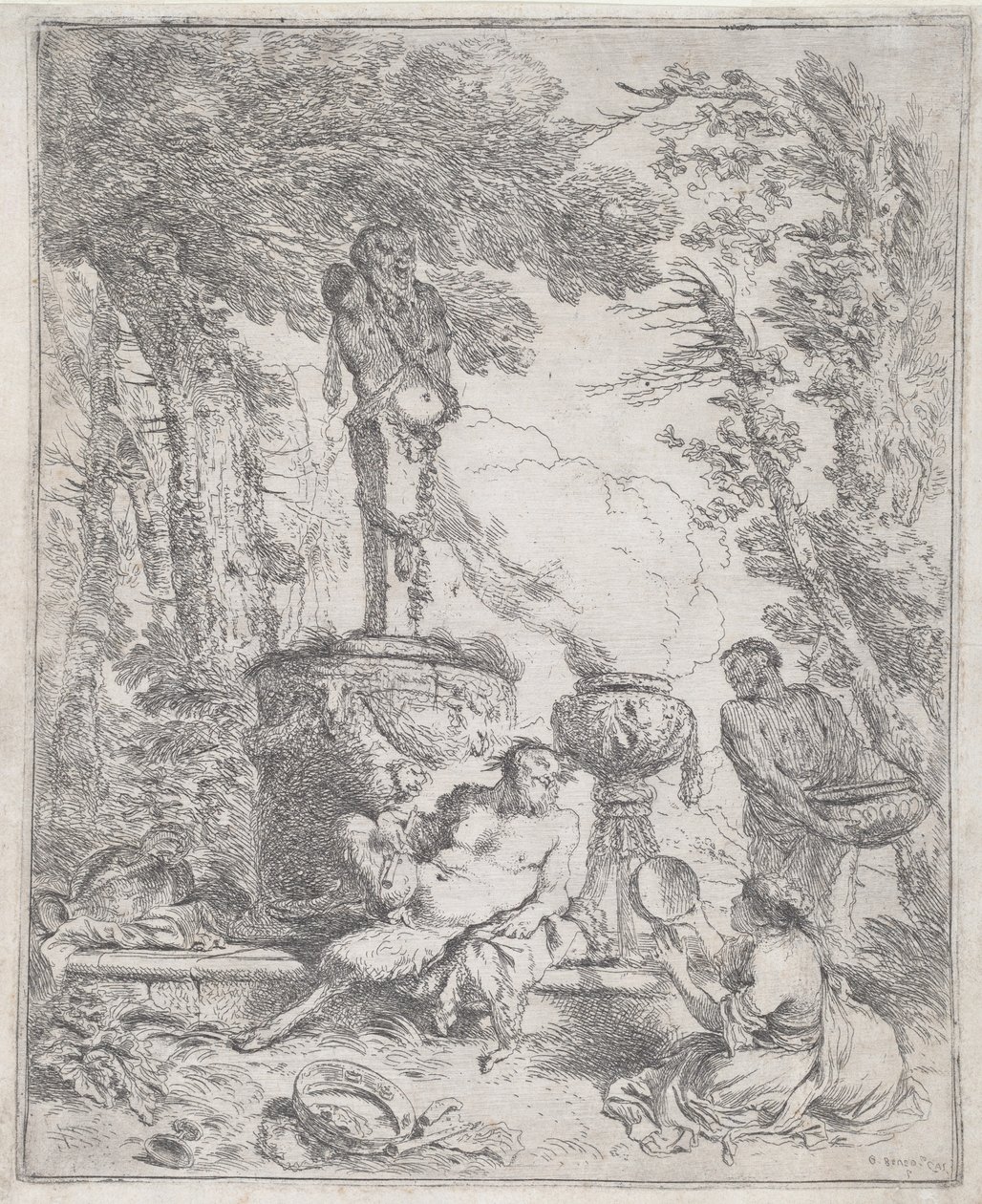 Pan reclinado ante un herma de Giovanni Benedetto Castiglione