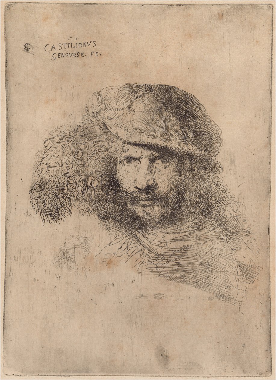 Autorretrato(?), con un sombrero con plumas ["Retrato de Bernini"] de Giovanni Benedetto Castiglione
