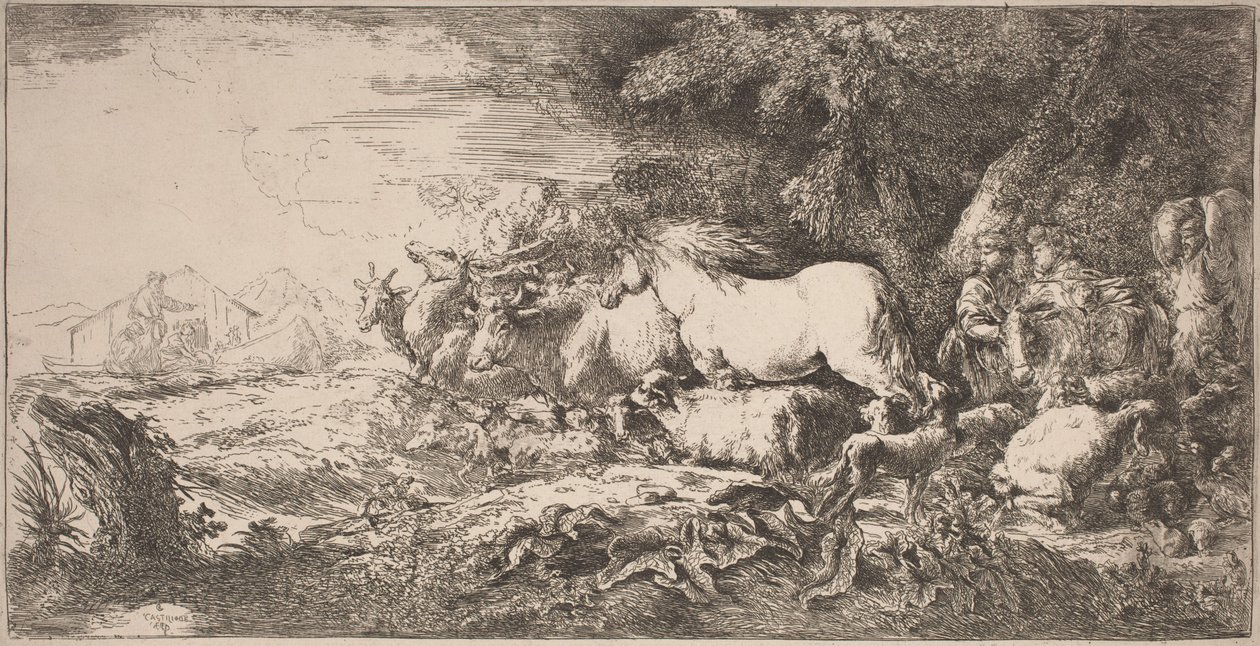 Los animales yendo hacia el arca de Giovanni Benedetto Castiglione