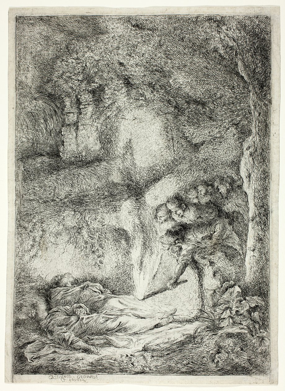 Los cuerpos de los santos Pedro y Pablo escondidos en las catacumbas de Giovanni Benedetto Castiglione