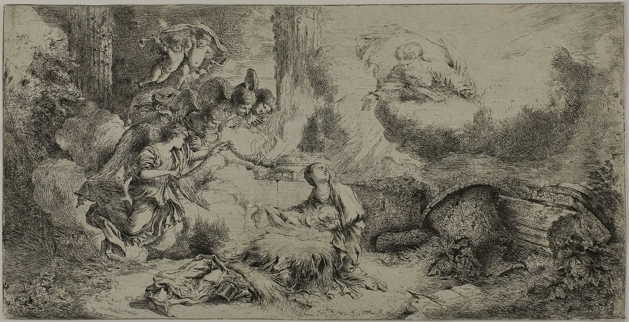 La Natividad con Dios Padre y ángeles de Giovanni Benedetto Castiglione