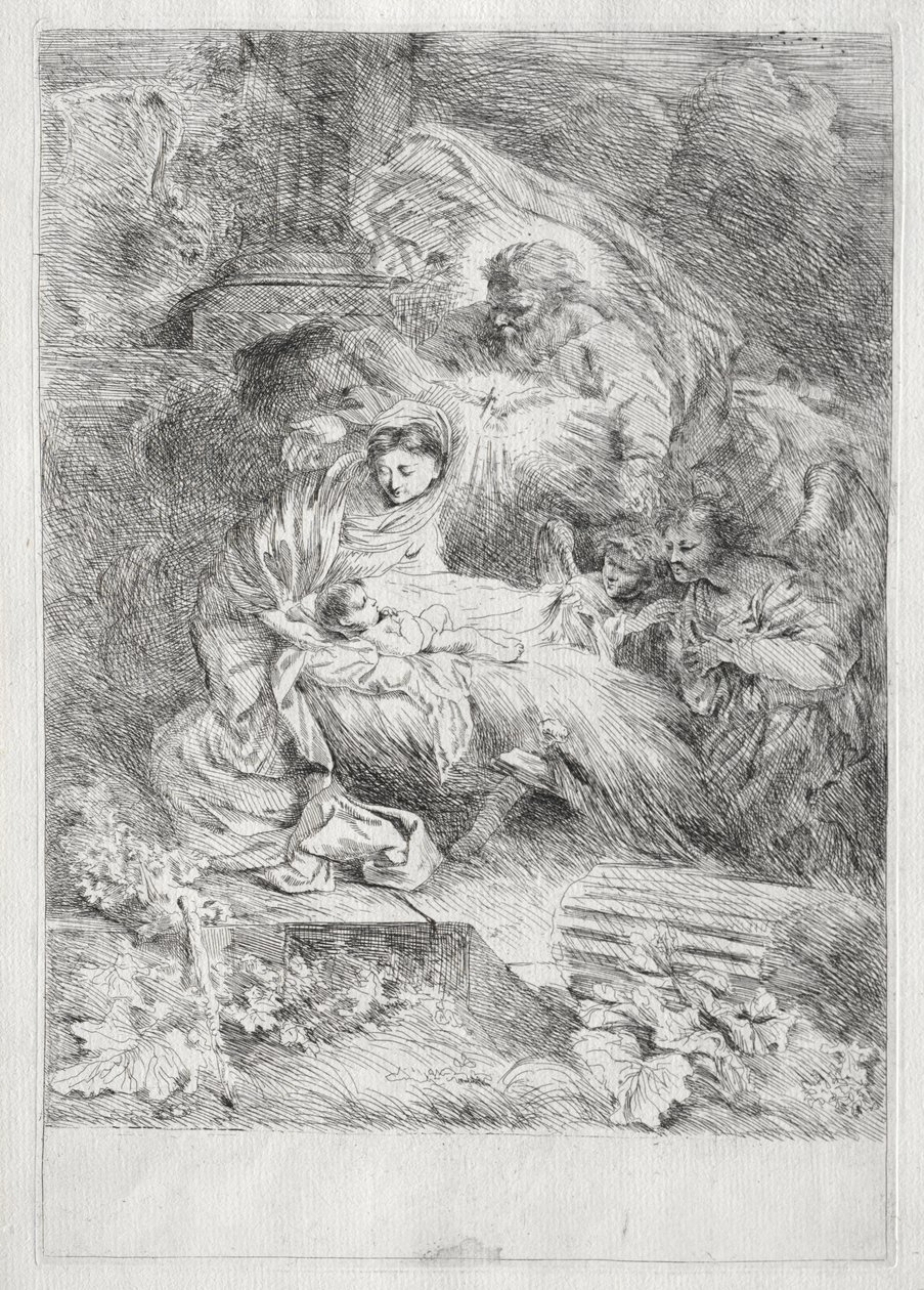 La Natividad con Dios Padre y el Espíritu Santo de Giovanni Benedetto Castiglione