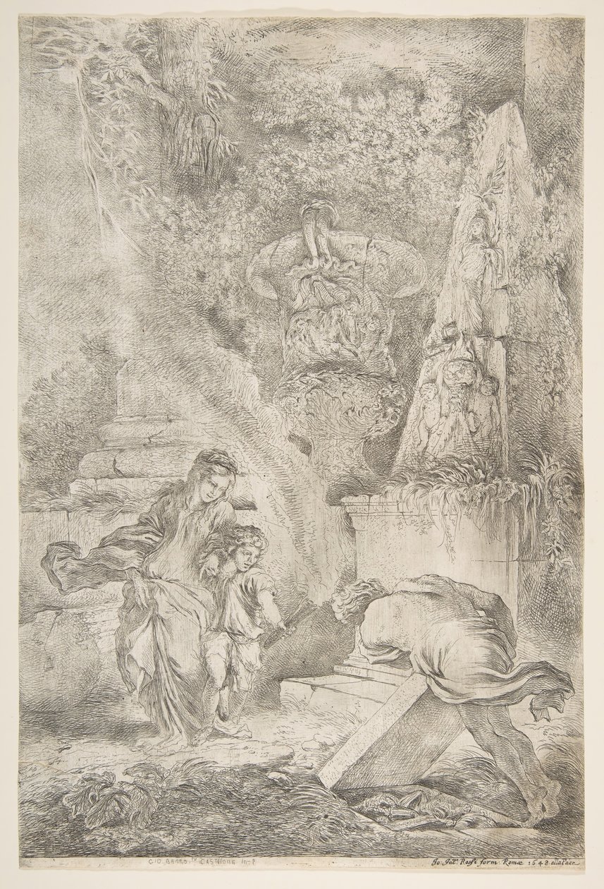 Teseo encontrando las armas de su padre, 1645 publicado 1648 de Giovanni Benedetto Castiglione
